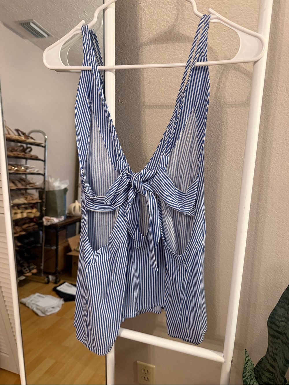 Lulu's Blue and White Striped Tie-Back tank